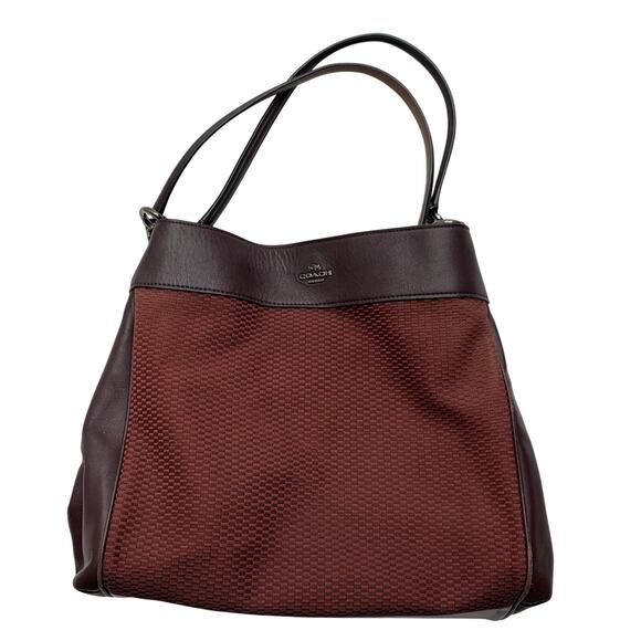 Coach Lexy Shoulder Bag Exploded Reps Leather Tote Handbag Purse Legacy Jacquard - Picture 1 of 9